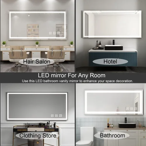 Miniatura 7 de TOOLKISS Espejo de baño LED frontal de 24 x 32 pulgadas, tocador iluminado montado en la pared con memoria inteligente antivaho regulable, vidrio