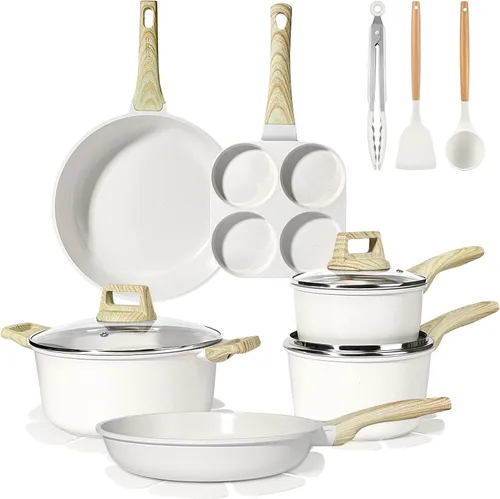 GiPP Juego de ollas y sartenes de cerámica antiadherentes, juego de 17 utensilios de cocina antiadherentes, juego de cocina saludable y no tóxico,