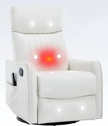 Miniatura 28 de PELUMY Silla Reclinable Mecedora Giratoria 360 para Adultos, Silla Mecedora de Guardería con Calor y Masaje, Silla Reclinable Deslizante para Beige