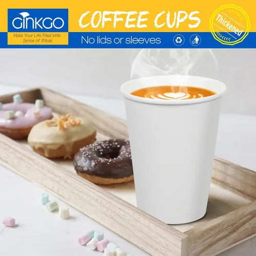 Miniatura 4 de Ginkgo 200 tazas de café desechables de 12 onzas a prueba de fugas, tazas de papel espesadas de papel blanco caliente tazas de café caliente