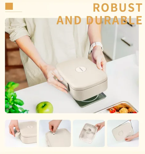 Miniatura 5 de Lonchera Bento, contenedor de almuerzo de 5 compartimentos para niños y adultos con taza de aperitivos, cajas de fibra de trigo ecológicas con doble
