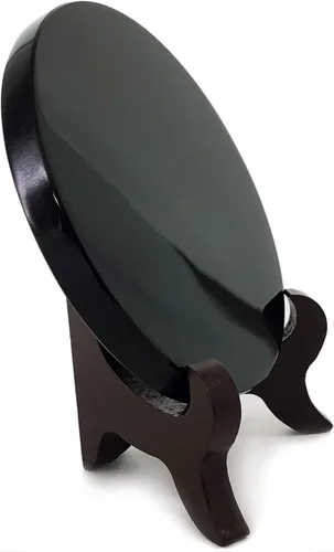 Miniatura 7 de Polar Jade Espejo de adivinación de obsidiana negra (4.3 pulgadas con soporte de madera)