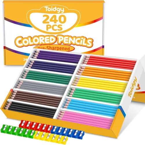 240 paquetes de lápices de colores a granel para aulas, lápices de colores para niños de 12 colores surtidos, juego de lápices de colores más 24