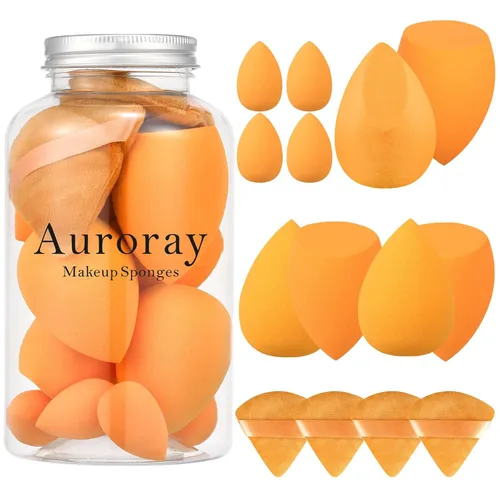 Miniatura 8 de Juego de 14 esponjas de maquillaje, mezclador de esponjas de belleza con 4 borlas de polvo y 4 mini esponjas de maquillaje para líquido, base, Negro