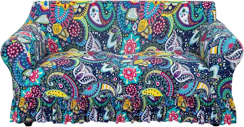 Miniatura 9 de FUANGUI Funda para Sofá de 1 Pieza, Funda Elástica para Sofá Estampada para Sofá de 3 Cojines con Falda Apta para Mascotas, Fundas de Sofá Lavables