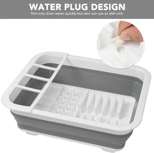 Miniatura 6 de Tiawudi Escurridor de platos plegable, escurridor de vajilla desplegable, organizador de platos portátil para cocina, caravanas, remolques de viaje