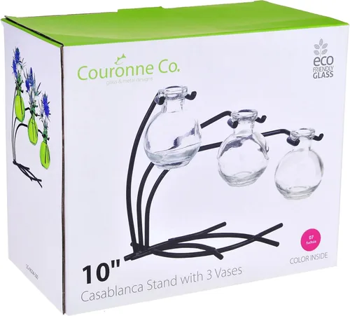 Miniatura 4 de Couronne Company M504-200-09 Casablanca Tres jarrones de vidrio reciclado y soporte de metal, 7 1/2", aguamarina, 1 pieza