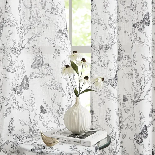 Miniatura 21 de Jubilantex Paneles de cortinas transparentes de mariposas negras y doradas de 52 pulgadas de ancho para dormitorio de niñas, elegantes cortinas