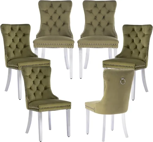 Miniatura 19 de LKTART Juego de 2 sillas de comedor de terciopelo, sillas de comedor copetudas con ribete de anillo de clavo, silla de comedor tapizada con patas