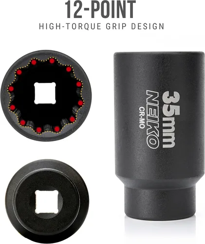 Miniatura 3 de NEIKO 02526A 35mm Enchufe 1/2" Accionamiento Juego de Enchufe de Impacto Profundo Enchufe de Eje y Tuerca de Eje 12 Puntos Cromo Molibdeno