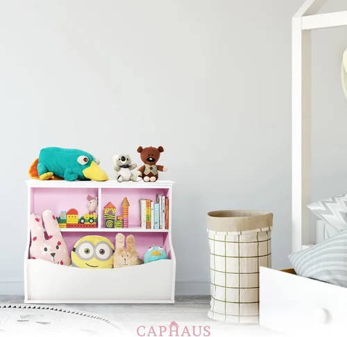 Miniatura 8 de Fencer Wire Estantería para niños, estribo para libros, cubo de almacenamiento de juguetes, estante de juguetes para niños, armario