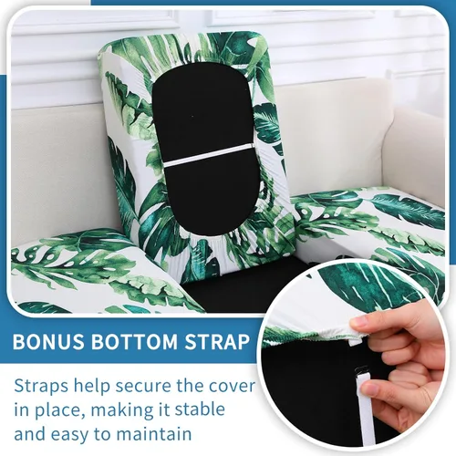 Miniatura 3 de hyha Fundas de cojín impresas para sofá, fundas de sofá con estampado floral lavables para sofá de 3 cojines, fundas elásticas para cojines de Verde