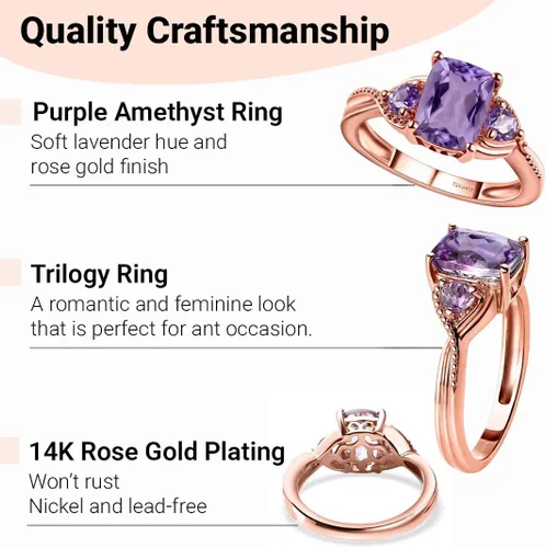 Miniatura 5 de Shop LC Purple Amethyst Ring Promise Engagement Rings for Women 14K Rose Gold Plated in 925 Sterling Silver Bride Wedding Amethyst Jewelry for Women