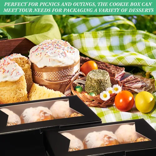 Miniatura 5 de TaoBary 100 piezas Cajas de panadería de 8 pulgadas 8 x 6 x 2.5 pulgadas Cajas de galletas y pasteles con 2 estilos de ventana para galletas, Negro