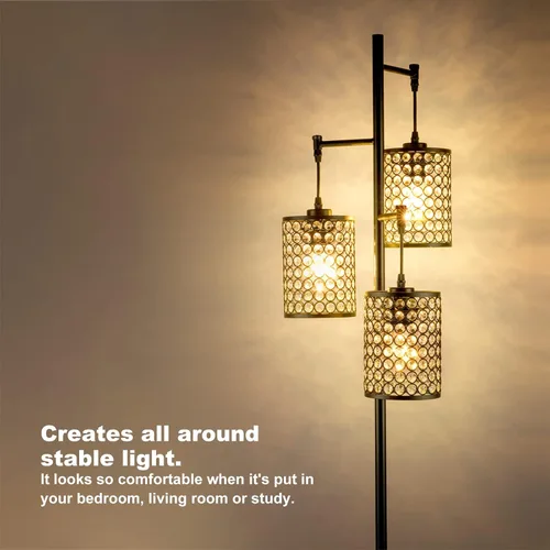 Miniatura 4 de YeLEEiNO - Lámparas de pie, moderna lámpara de pie de árbol de 3 luces para sala de estar, lámpara de pie de cristal con interruptor