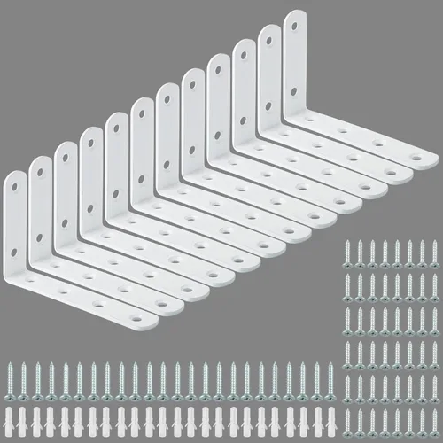 Miniatura 16 de Alise 4 soportes en L resistentes, soportes de esquina de 3.2 x 3.2 pulgadas, soportes flotantes blancos para estantes, soportes de montaje en pared