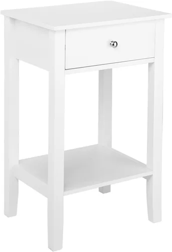 Miniatura 4 de Mesita de noche blanca con cajón, mesa auxiliar, mesa auxiliar, mesita de noche simple con almacenamiento de estantes, estantería pequeña, estante