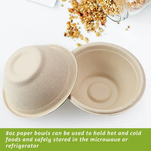 Miniatura 7 de 200 cuencos de papel biodegradables naturales de caña de azúcar de 8 onzas, cuencos de papel compostables para ensalada, sopa caliente, pasta