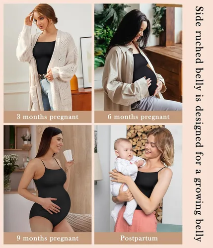 Miniatura 6 de Likeonce Body de maternidad para sesión de fotos, overol negro para embarazo, enterizo con cuello cuadrado, sin mangas, camiseta sin mangas