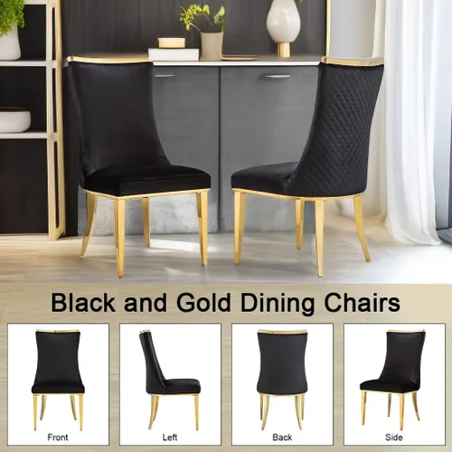Miniatura 8 de Sillas de comedor, Juego de 4 sillas de comedor, Silla de comedor de terciopelo negro con patas de acero inoxidable dorado