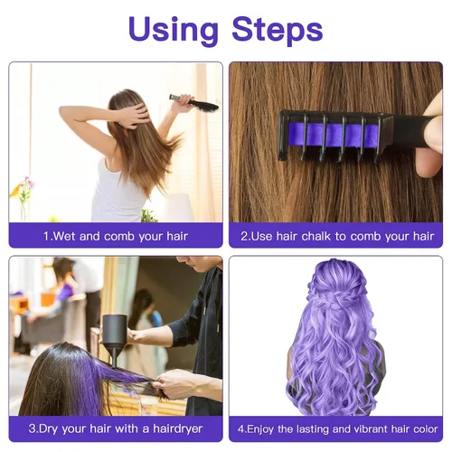Miniatura 8 de Peine de tiza para el cabello, tinte de color brillante, temporal, lavable, para niñas de 4, 5, 6, 7, 8, 9, 10 años, para fiestas, cumpleaños, Año