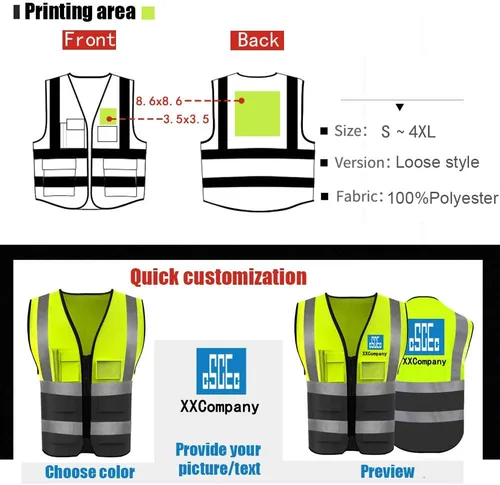 Miniatura 3 de Chaleco de seguridad de alta visibilidad con tiras reflectantes, personaliza tu logotipo Hi Vis, chaleco de trabajo al aire libre con 5 bolsillos