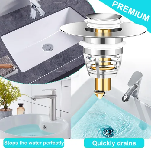 Miniatura 3 de Paquete de 2 tapones universales para lavabo de baño, tapón de drenaje desplegable para lavabo, filtro de drenaje para lavabo de 1.06 a 1.61