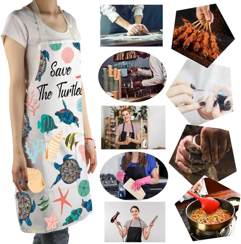 Miniatura 6 de MBMSO Delantal de cocina de tortuga, delantal de tortuga marina para mujer, regalo para amantes de las tortugas marinas, delantal de regalos