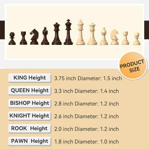 Miniatura 2 de doowroodni Piezas de ajedrez de madera grandes de 3.75 pulgadas con rey de lujo Staunton de madera con 2 reinas extra para juego de mesa de ajedrez