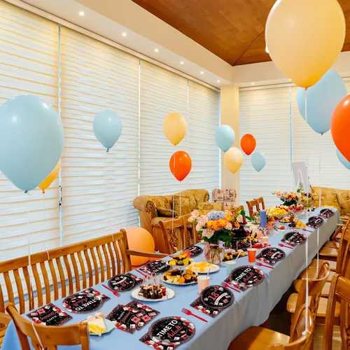 Miniatura 7 de gisgfim 96 piezas de suministros para fiesta de cumpleaños de 18 años, platos de papel, servilletas, hora de ser adulto, rojo y negro, juego