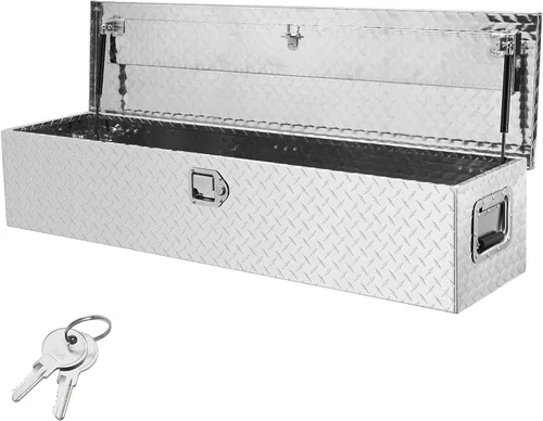 Miniatura 15 de VEVOR Caja de Herramientas de Aluminio Resistente para Cama de Camión, Caja de Herramientas con Placa Estriada con Mango Lateral y Llaves
