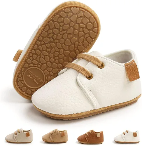 Meckior - Tenis tipo botín para niños y niñas pequeños de 1 a 3 años con suela suave antideslizante de cuero sintético. Mocasines para bebés recién