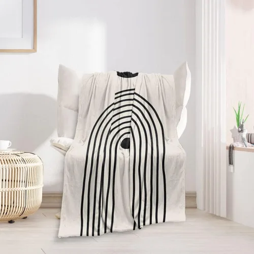 Miniatura 20 de Manta moderna abstracta de color negro y beige, manta bohemia de franela de doble cara, adecuada para adultos y niños en el sofá, automóvil, siesta