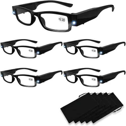 Anteojos de lectura LED brillantes con luces, lentes de lectura, lupa iluminada, para lector nocturno, lentes compactos de marco completo, visión