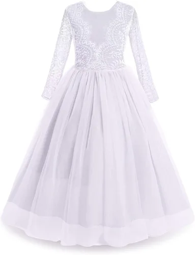 Miniatura 2 de Iwemek - Vestido largo y ampón con encaje floral de estilo clásico, para bodas, bailes, primeras comuniones y concursos de belleza