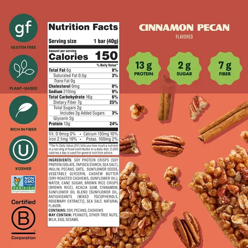 Miniatura 2 de Simply Protein - Barras crujientes de canela y nuez - Barras de proteínas a base de plantas - Bajo en carbohidratos, bajo en azúcar, alta fibra