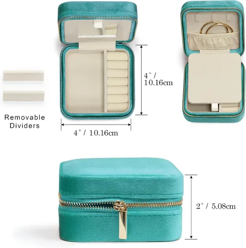 Miniatura 20 de BLUTETE Joyero de viaje organizador de terciopelo con anillos de espejo, aretes, collares, caja organizadora de almacenamiento (negro)