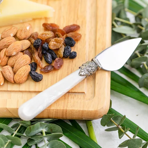 Miniatura 5 de Juego de cuchillos de queso de 4 piezas con caja de regalo, cuchillo de acero inoxidable con mango de perla, adecuado para fiestas y festivales