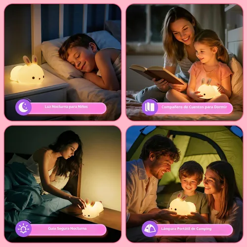Miniatura 7 de OneFire Luz Nocturna para Niños Regalos de Navidad para Niños, Juguetes de Conejo de 16 Colores Lámpara Linda, Luz Nocturna de Bebé de Silicona