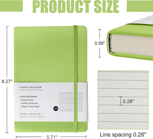 Miniatura 2 de Cuaderno rayado para diario, 160 páginas, tamaño mediano de 5.7 x 8 pulgadas, papel grueso de 2.95 oz/yd² (100 g/m²), tapa dura, paquete de 10, Negro