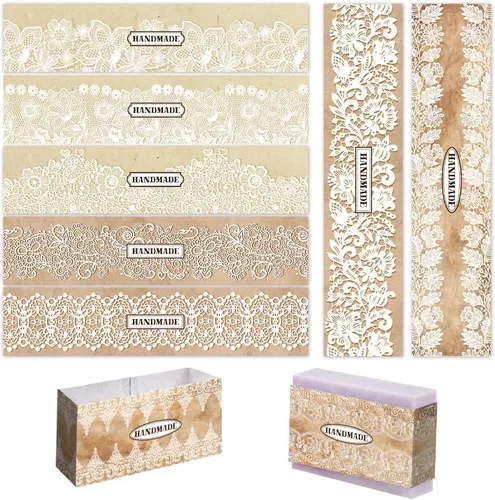 PH PandaHall 90 piezas de papel para embalaje de jabón, etiquetas de papel para jabón con 9 estilos de encaje, etiquetas de cubierta de manga para