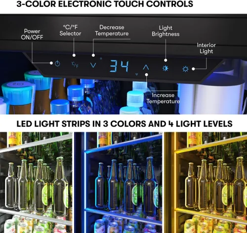 Miniatura 4 de Zephyr Refrigerador de vino y bebidas de 24 pulgadas, zona única, tamaño completo, bodegas de vino altas, gabinete de bebidas de bar grande