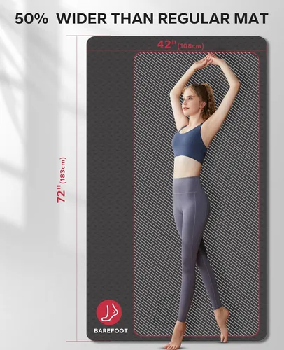 Miniatura 2 de HAPBEAR Tapete de yoga extra grande de 2.835 x 1.890 x 0.236 in (1/4 pulgadas), antideslizante, duradero, grueso y ancho para entrenamientos