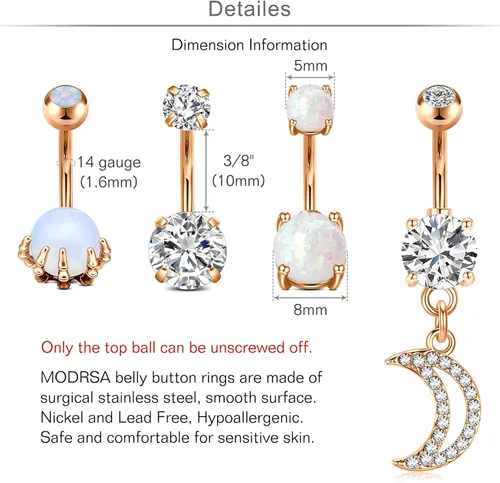 Miniatura 2 de MODRSA Belly Button Ring Surgical Steel Belly Rings Hypoallergenic Belly Button Rings for Women