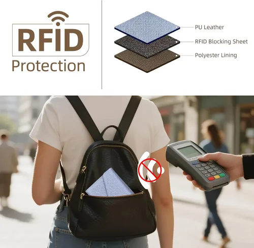 Miniatura 167 de Zoppen - Billetera de viaje con bloqueo RFID multiusos (Ver.4) Portatarjetas de pasaporte y vacunas, organizador de documentos de tres pliegues