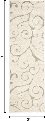 Miniatura 2 de SAFAVIEH - Colección Florida Shag SG455, alfombra afelpada de 2 pies 3 pulgadas x 7 pies, diseño de vides enrolladas y espirales elegantes, 1.2 beige
