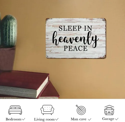 Miniatura 7 de Letrero de metal rústico con texto en inglés "Sleep in Heavenly Peace" para decoración de pared, de grano de madera, divertido, envejecido, Duerme