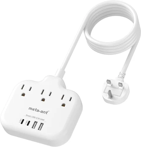 Miniatura 8 de Adaptador de enchufe de viaje europeo, adaptador de enchufe estadounidense a europeo con 3 tomas de corriente americanas y 4 USB, cable