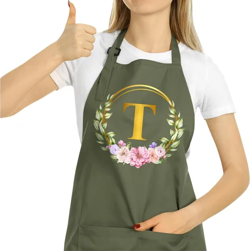 Miniatura 26 de ROKO CLOTHING Delantal de iniciales personalizadas con bolsillos, delantales de cocina personalizados para mujeres para hornear cocinar cuello