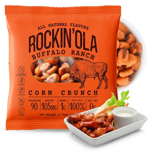 Rockin'Ola - Bocadillos crujientes de maíz, aperitivos de regreso a clases, granos de maíz enteros crujientes, perfectos para llevar, todos los
